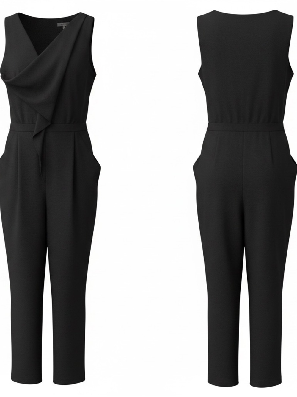 Miss Tina Black Sleeveless Draped V-Neck Jumpsuit